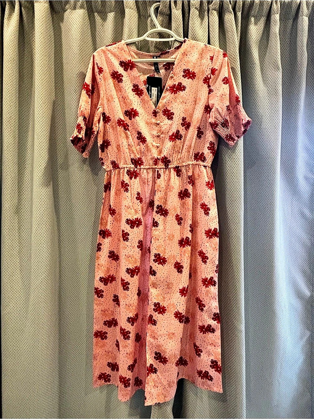 Floral Midi Dress in Pink & Red Like New